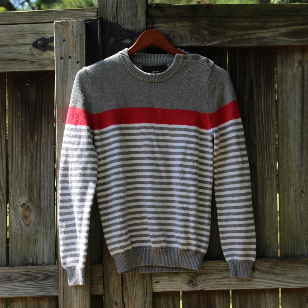 Striped CELLO Sweater with Red Accent Stripe